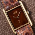Cartier Tank Must de Vermeil ‘Turtle Shell’ Brown Wood Dial GM 1980s