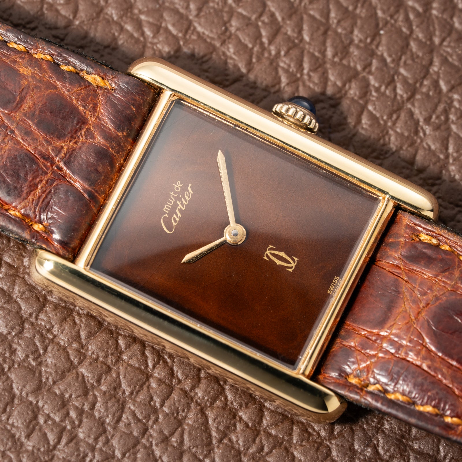 Cartier Tank Must de Vermeil ‘Turtle Shell’ Brown Wood Dial GM 1980s