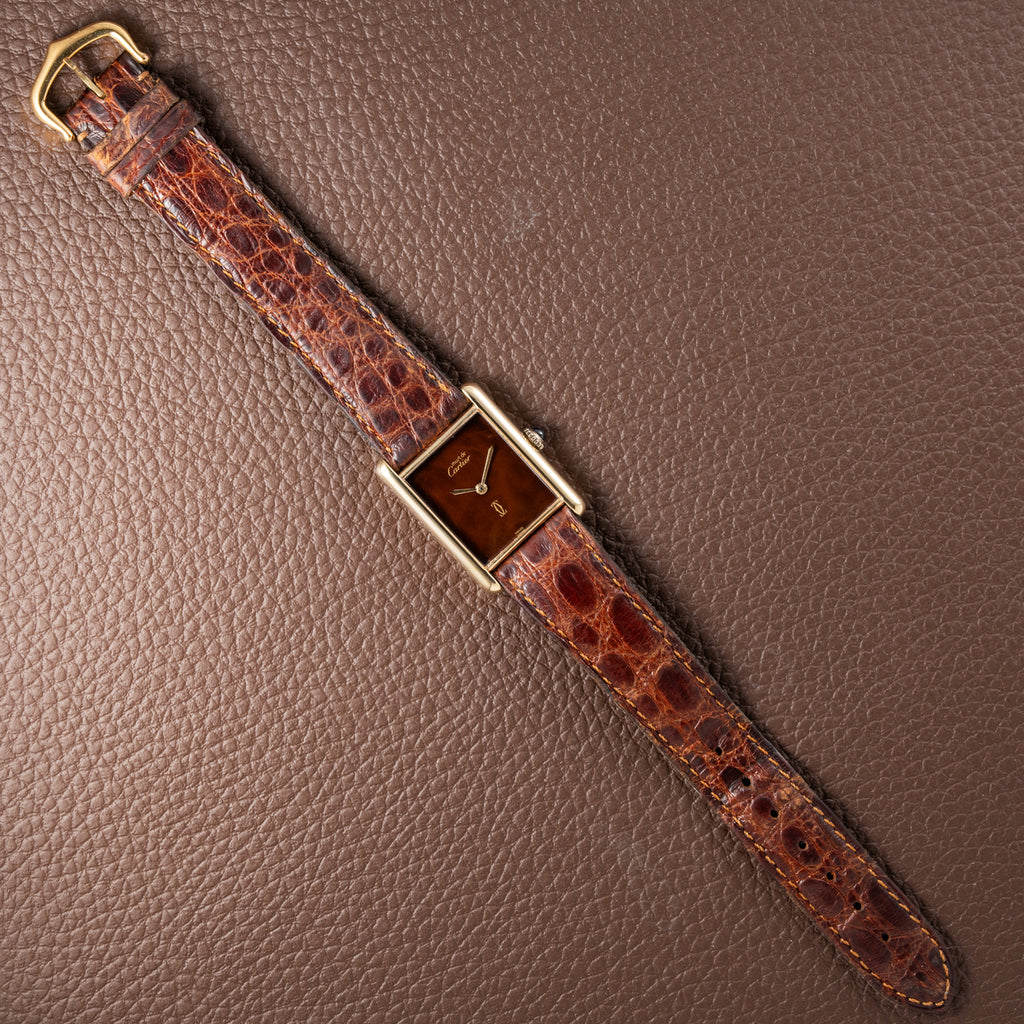Cartier Tank Must de Vermeil ‘Turtle Shell’ Brown Wood Dial GM 1980s