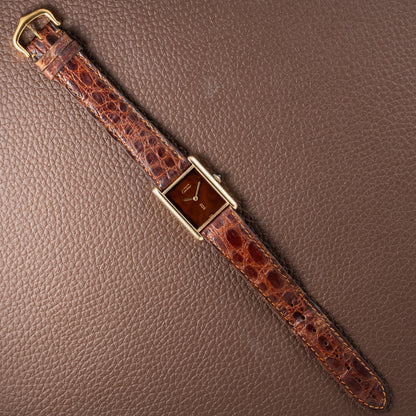 Cartier Tank Must de Vermeil ‘Turtle Shell’ Brown Wood Dial GM 1980s