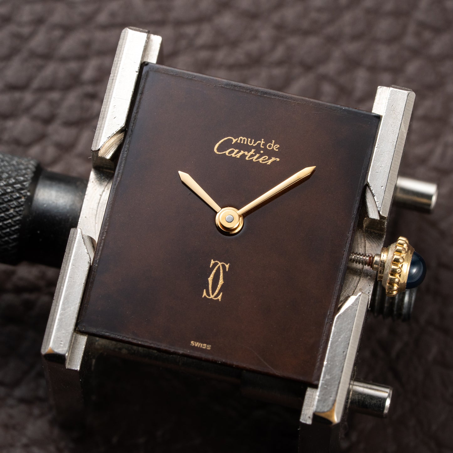 Cartier Tank Must de Vermeil ‘Turtle Shell’ Brown Wood Chocolate Dial GM from 1980s