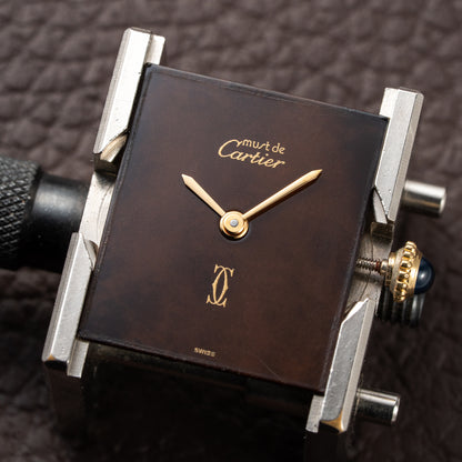 Cartier Tank Must de Vermeil ‘Turtle Shell’ Brown Wood Chocolate Dial GM from 1980s