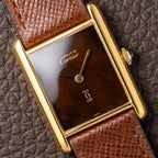 Cartier Tank Must de Vermeil ‘Turtle Shell’ Brown Wood Chocolate Dial GM from 1980s