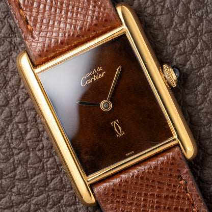Cartier Tank Must de Vermeil ‘Turtle Shell’ Brown Wood Chocolate Dial GM from 1980s