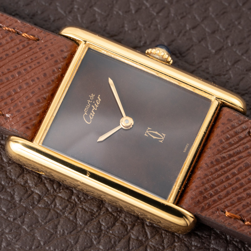 Cartier Tank Must de Vermeil ‘Turtle Shell’ Brown Wood Chocolate Dial GM from 1980s