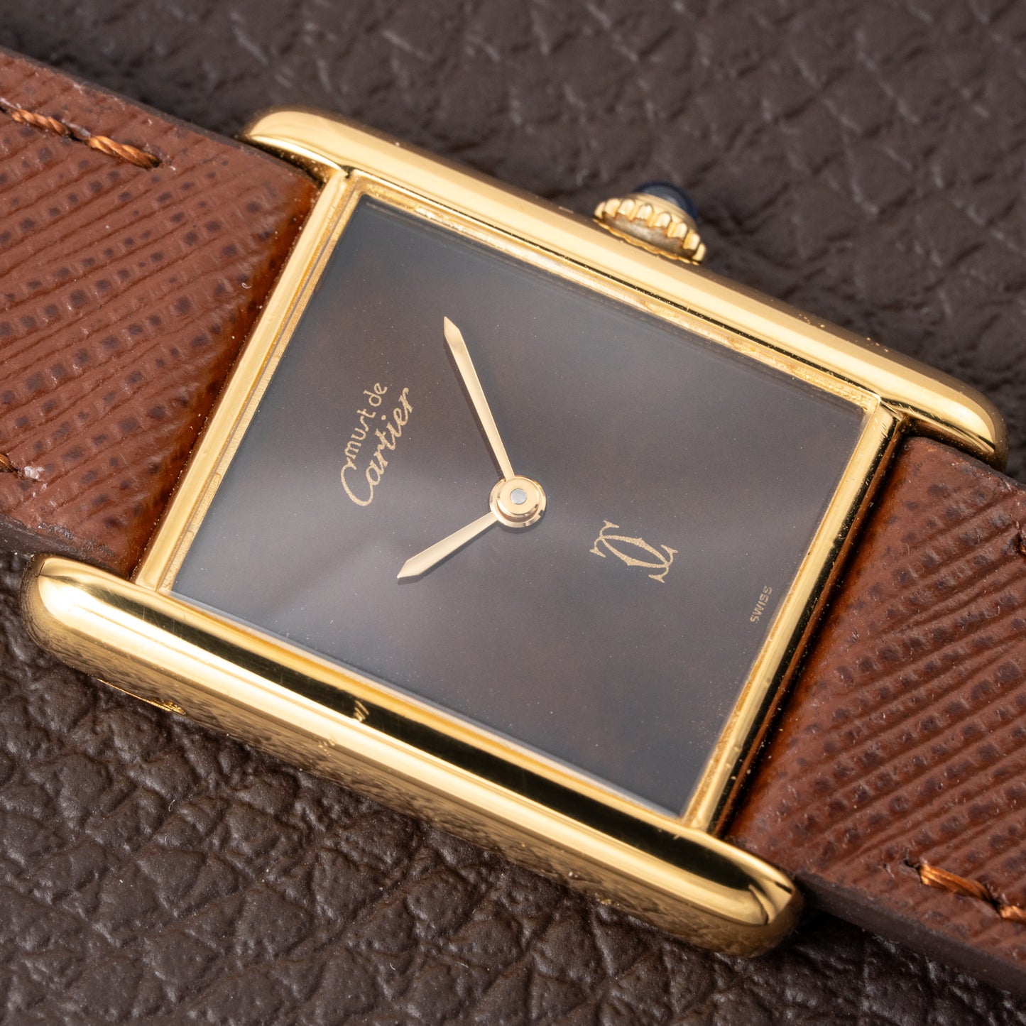 Cartier Tank Must de Vermeil ‘Turtle Shell’ Brown Wood Chocolate Dial GM from 1980s