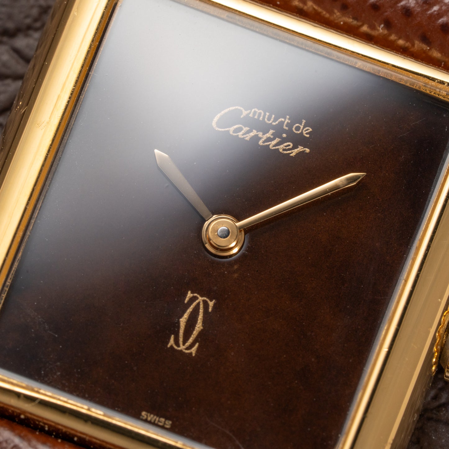 Cartier Tank Must de Vermeil ‘Turtle Shell’ Brown Wood Chocolate Dial GM from 1980s