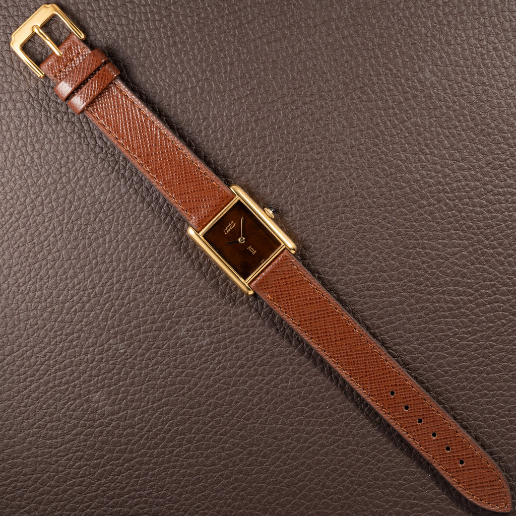 Cartier Tank Must de Vermeil ‘Turtle Shell’ Brown Wood Chocolate Dial GM from 1980s