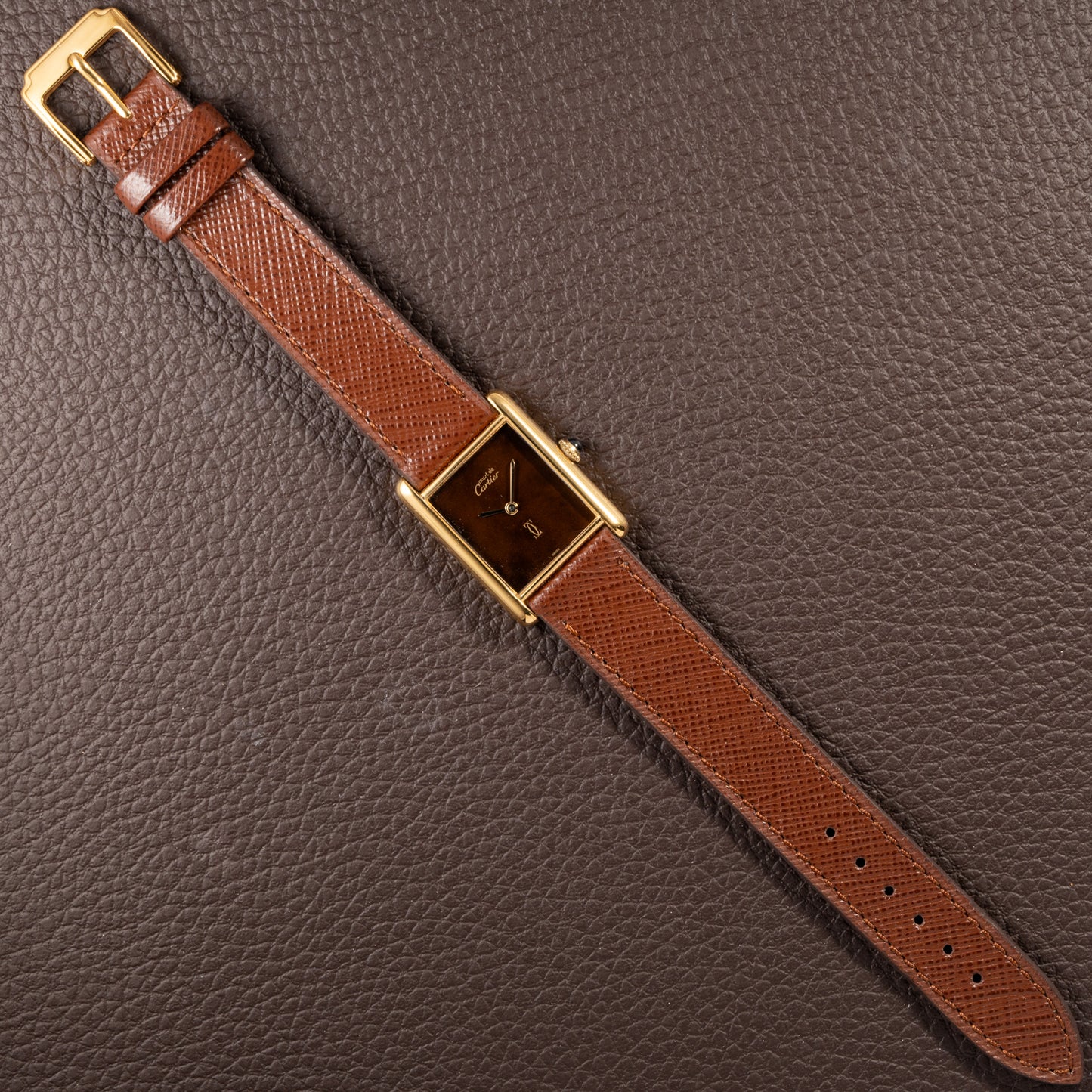 Cartier Tank Must de Vermeil ‘Turtle Shell’ Brown Wood Chocolate Dial GM from 1980s