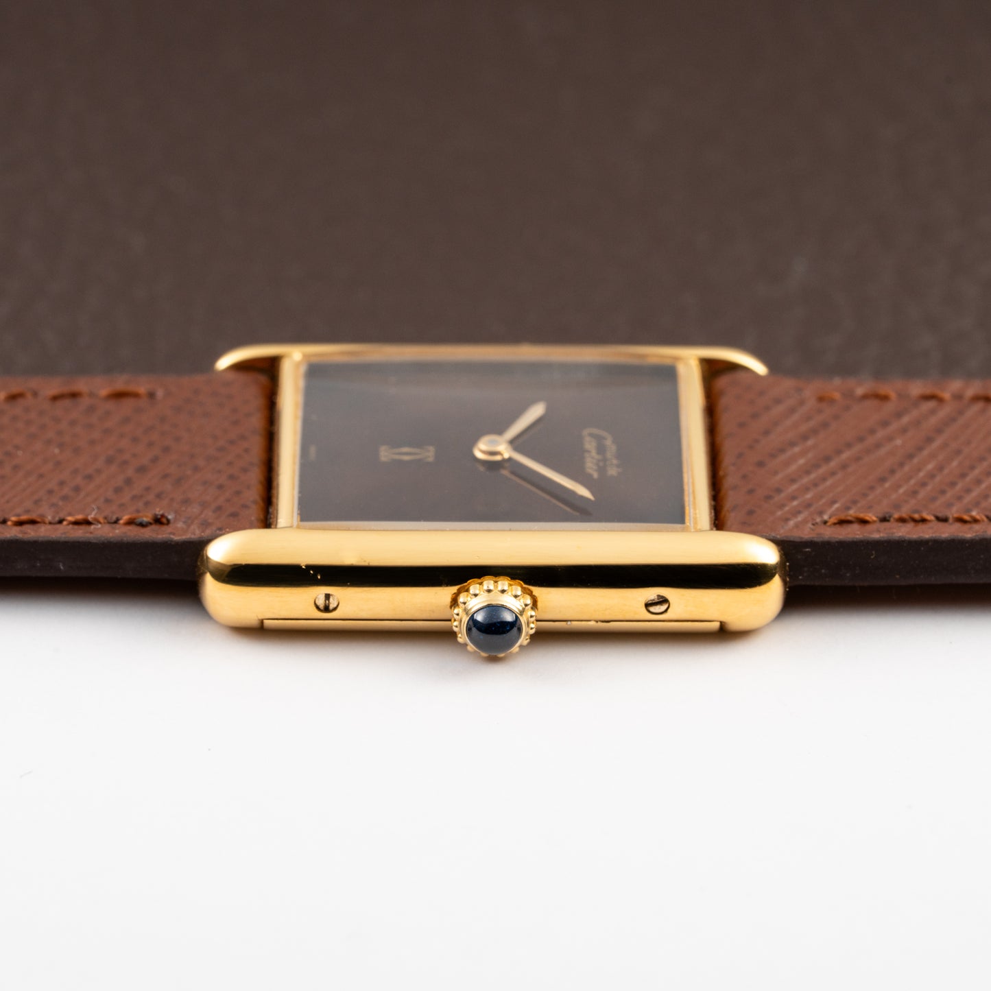 Cartier Tank Must de Vermeil ‘Turtle Shell’ Brown Wood Chocolate Dial GM from 1980s