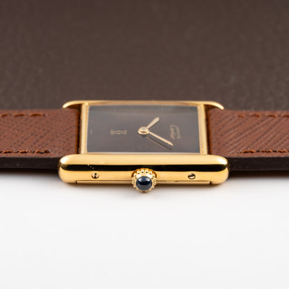 Cartier Tank Must de Vermeil ‘Turtle Shell’ Brown Wood Chocolate Dial GM from 1980s