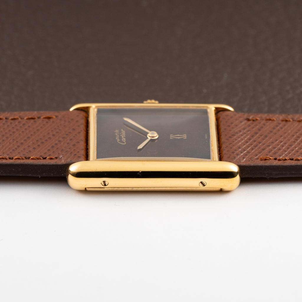 Cartier Tank Must de Vermeil ‘Turtle Shell’ Brown Wood Chocolate Dial GM from 1980s