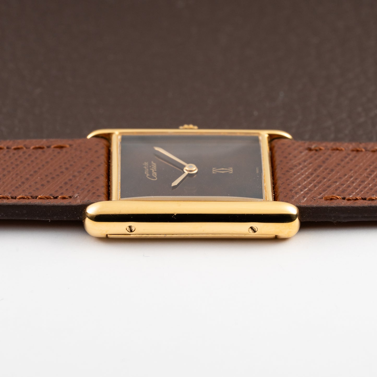 Cartier Tank Must de Vermeil ‘Turtle Shell’ Brown Wood Chocolate Dial GM from 1980s