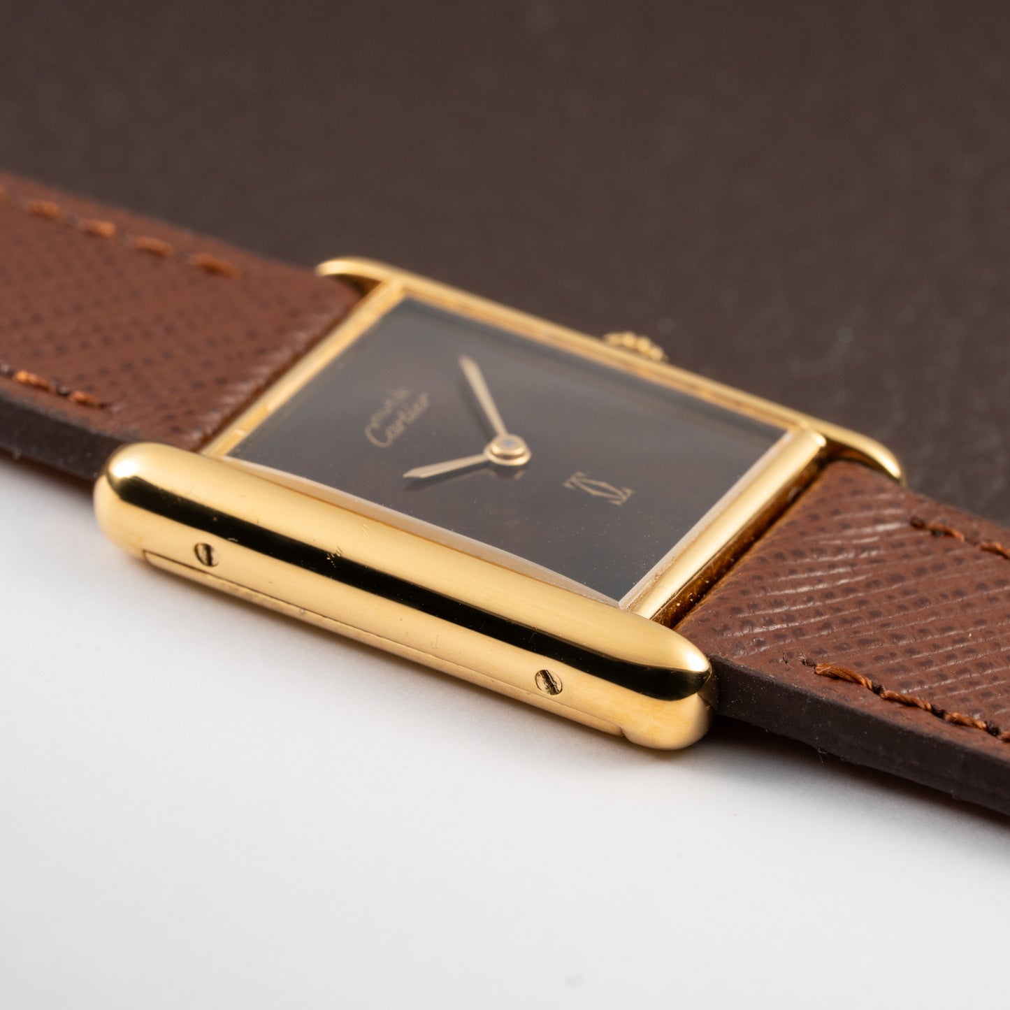 Cartier Tank Must de Vermeil ‘Turtle Shell’ Brown Wood Chocolate Dial GM from 1980s