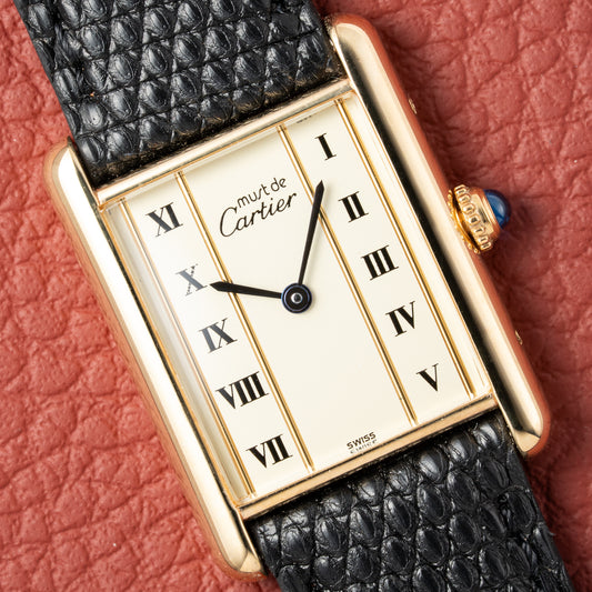 Cartier Must de Tank Vermeil Vendôme Roman Ivory Column Dial GM Ref 590005