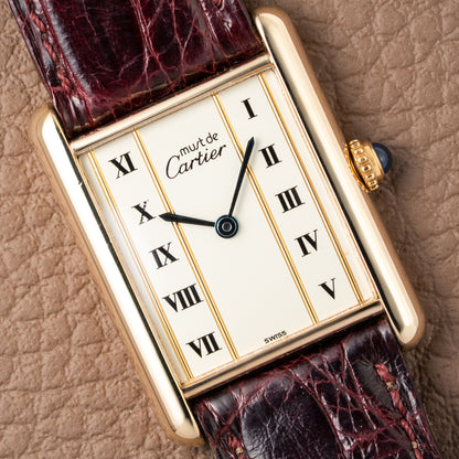 Cartier Must de Tank Vermeil Vendôme Roman Ivory Column Dial GM Ref 590005