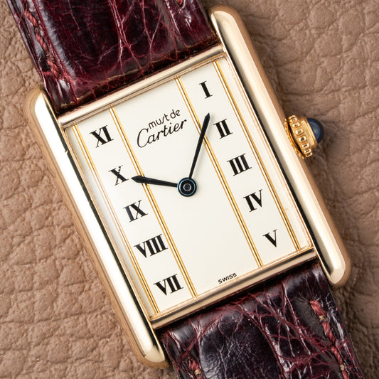 Cartier Must de Tank Vermeil Vendôme Roman Ivory Column Dial GM Ref 590005