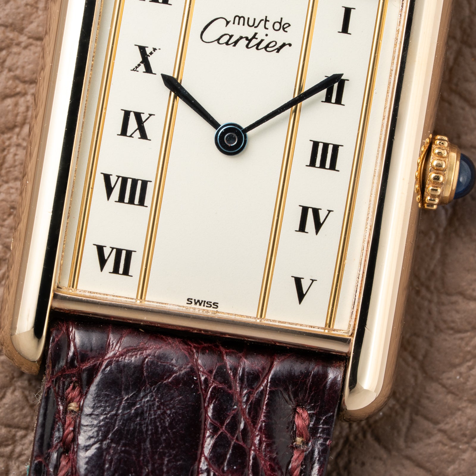 Cartier Must de Tank Vermeil Vendôme Roman Ivory Column Dial GM Ref 590005