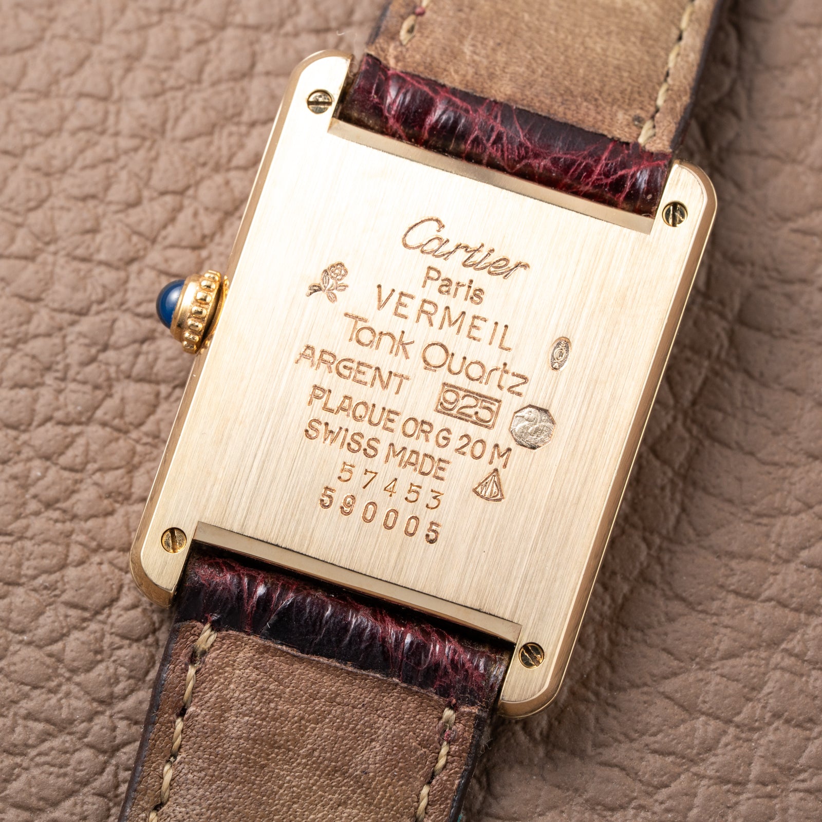 Cartier Must de Tank Vermeil Vendôme Roman Ivory Column Dial GM Ref 590005