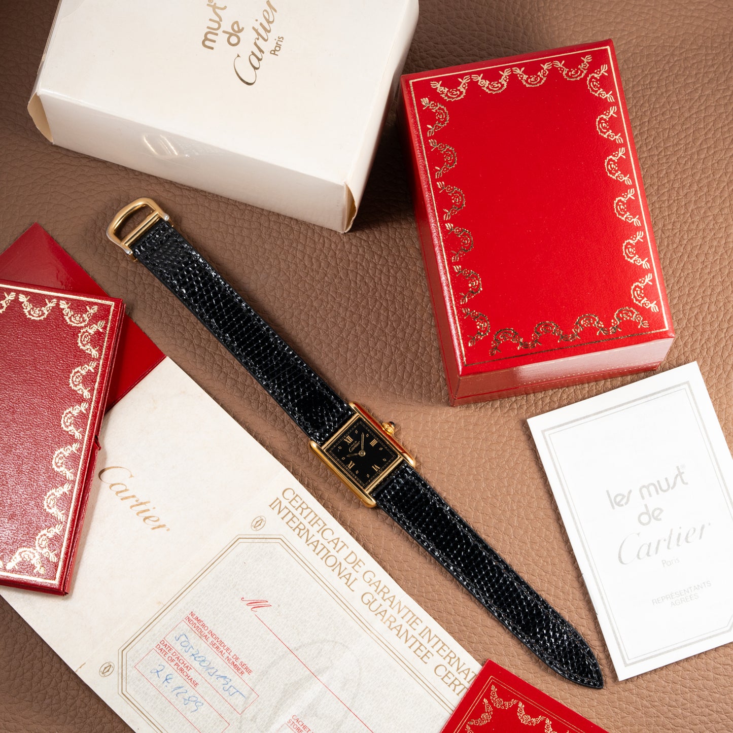 Cartier Tank Must de Vermeil Art Deco Black Dial Full Set Ref 5057001 from 1989