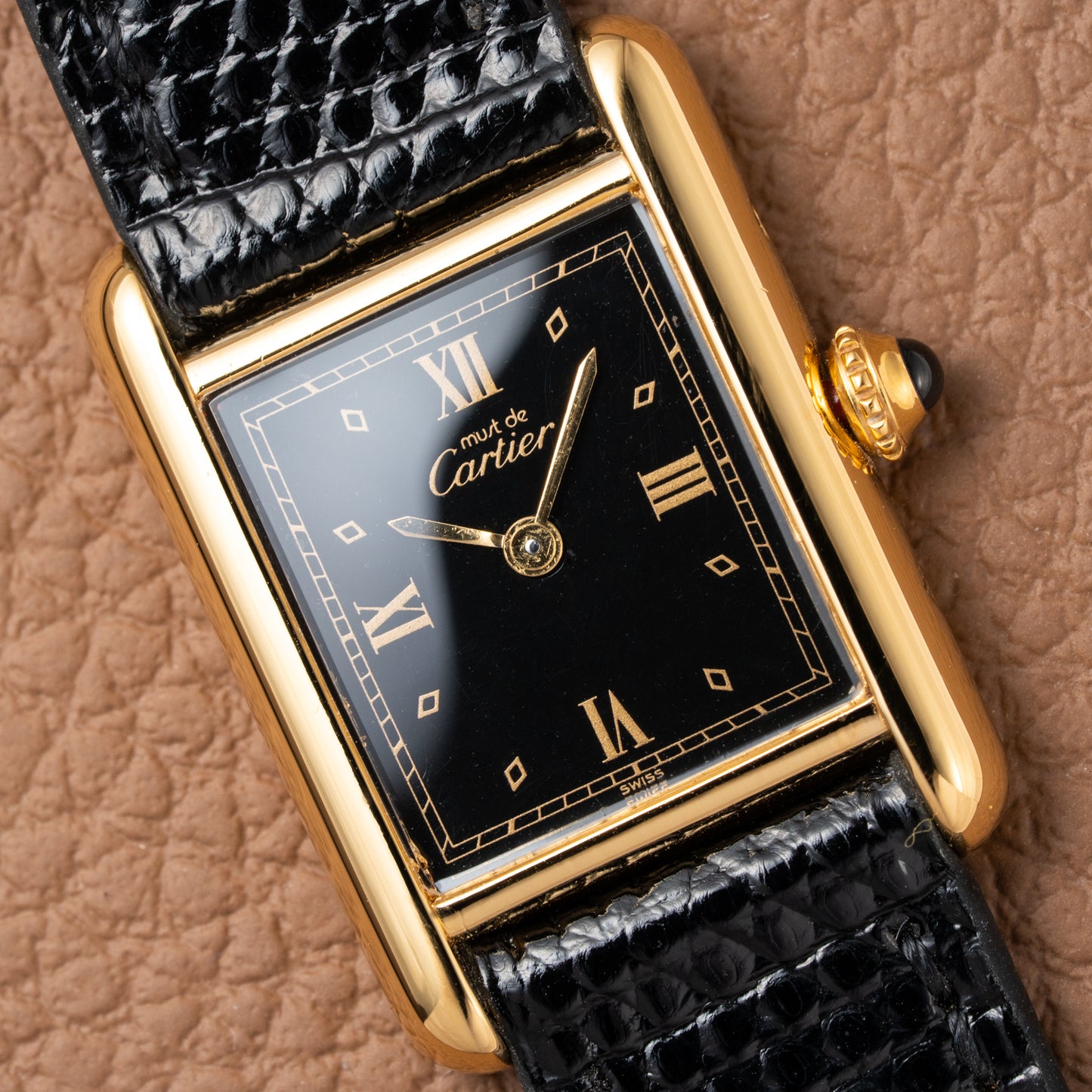 Cartier Tank Must de Vermeil Art Deco Black Dial Full Set Ref 5057001 from 1989