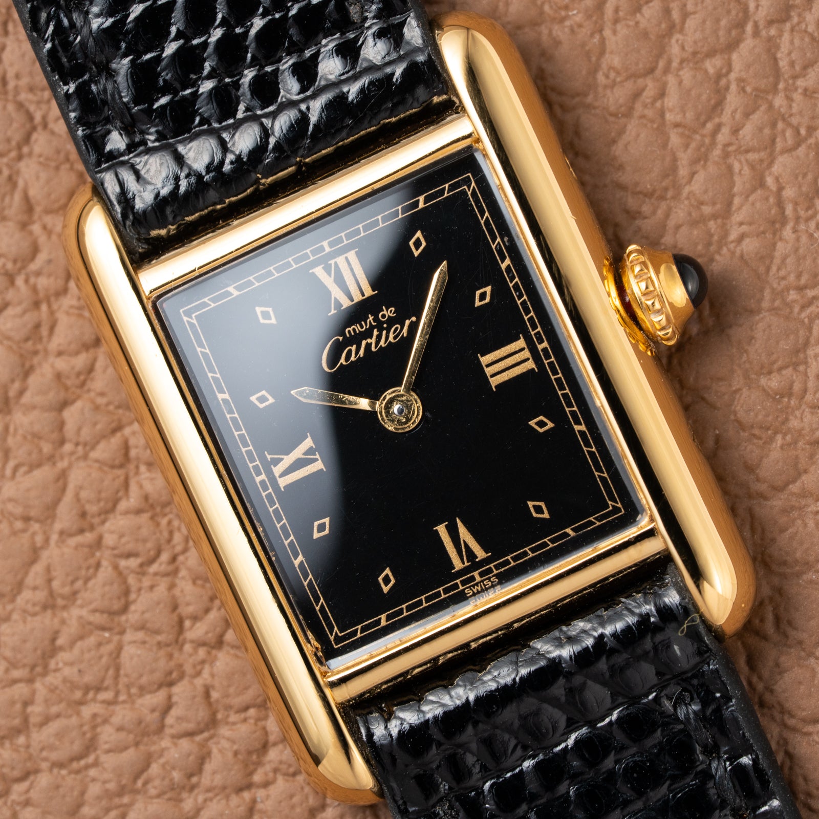 Cartier Tank Must de Vermeil Art Deco Black Dial Full Set Ref 5057001 from 1989