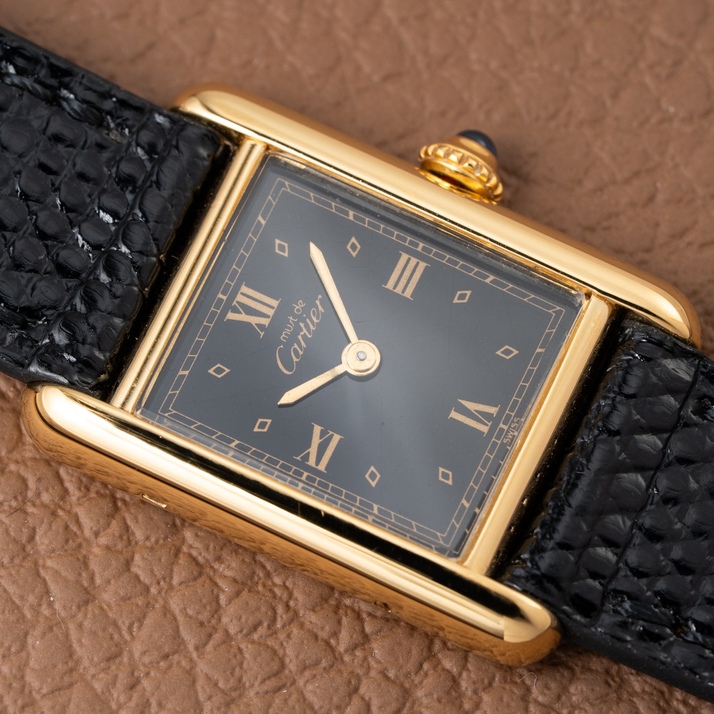 Cartier Tank Must de Vermeil Art Deco Black Dial Full Set Ref 5057001 from 1989
