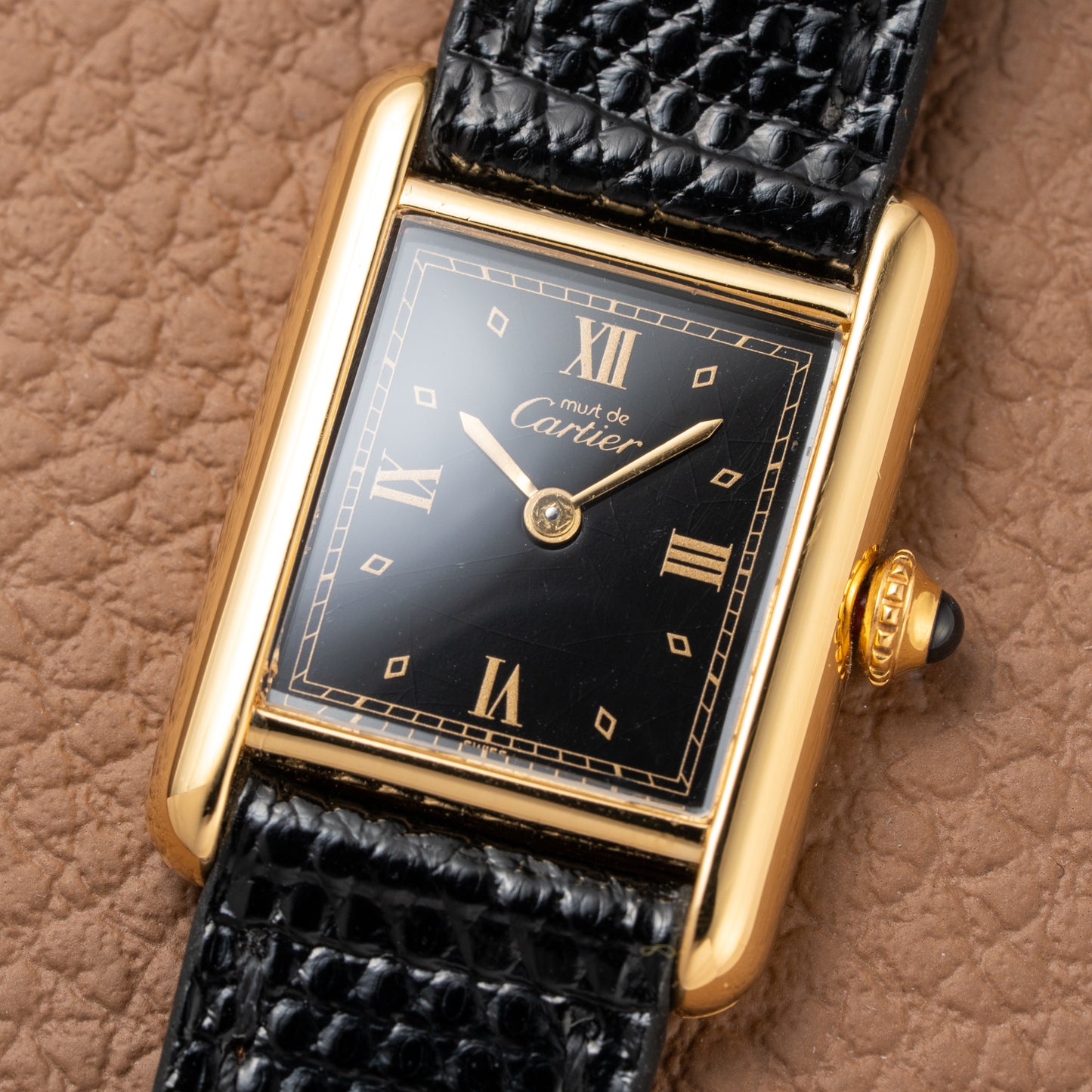 Cartier Tank Must de Vermeil Art Deco Black Dial Full Set Ref 5057001 from 1989