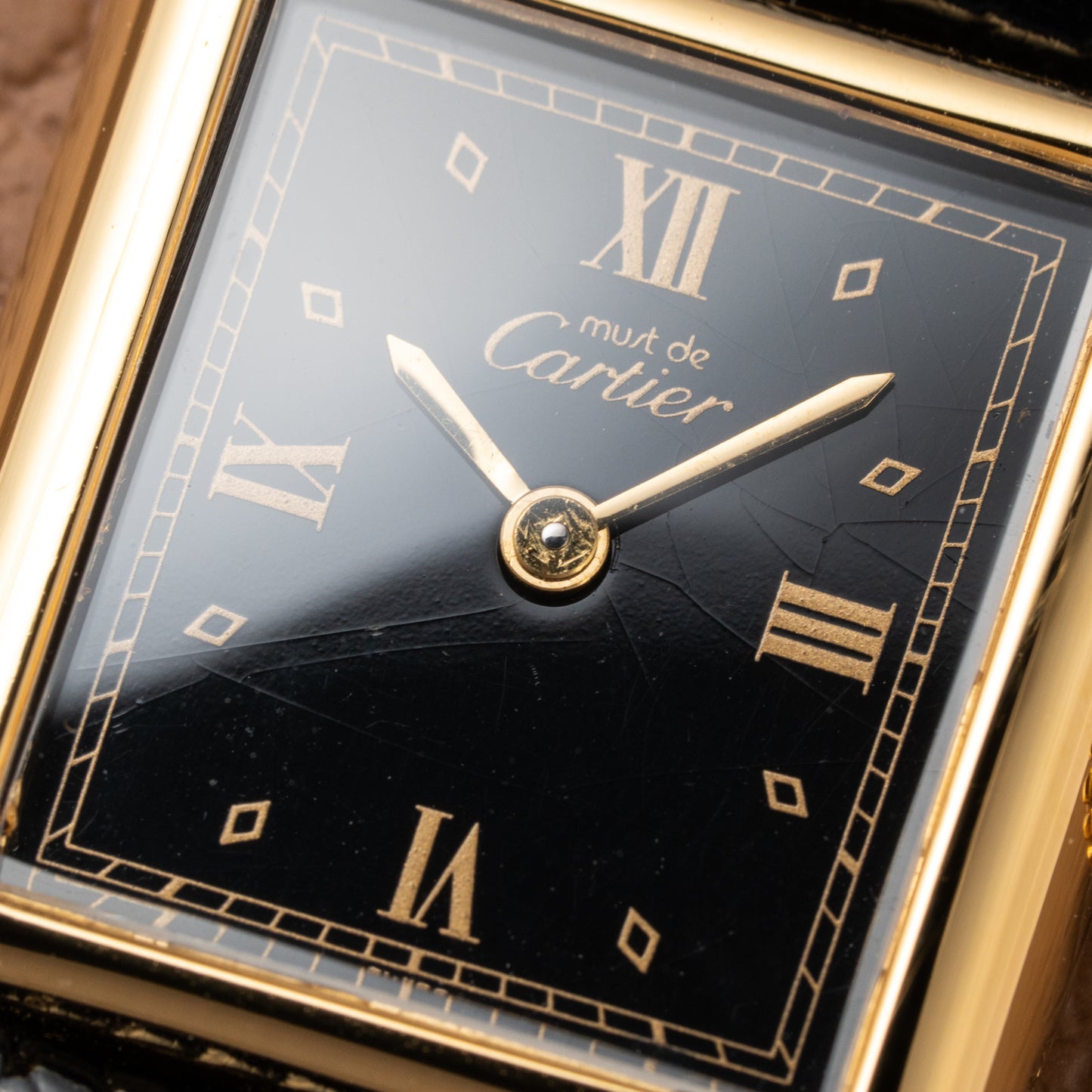 Cartier Tank Must de Vermeil Art Deco Black Dial Full Set Ref 5057001 from 1989
