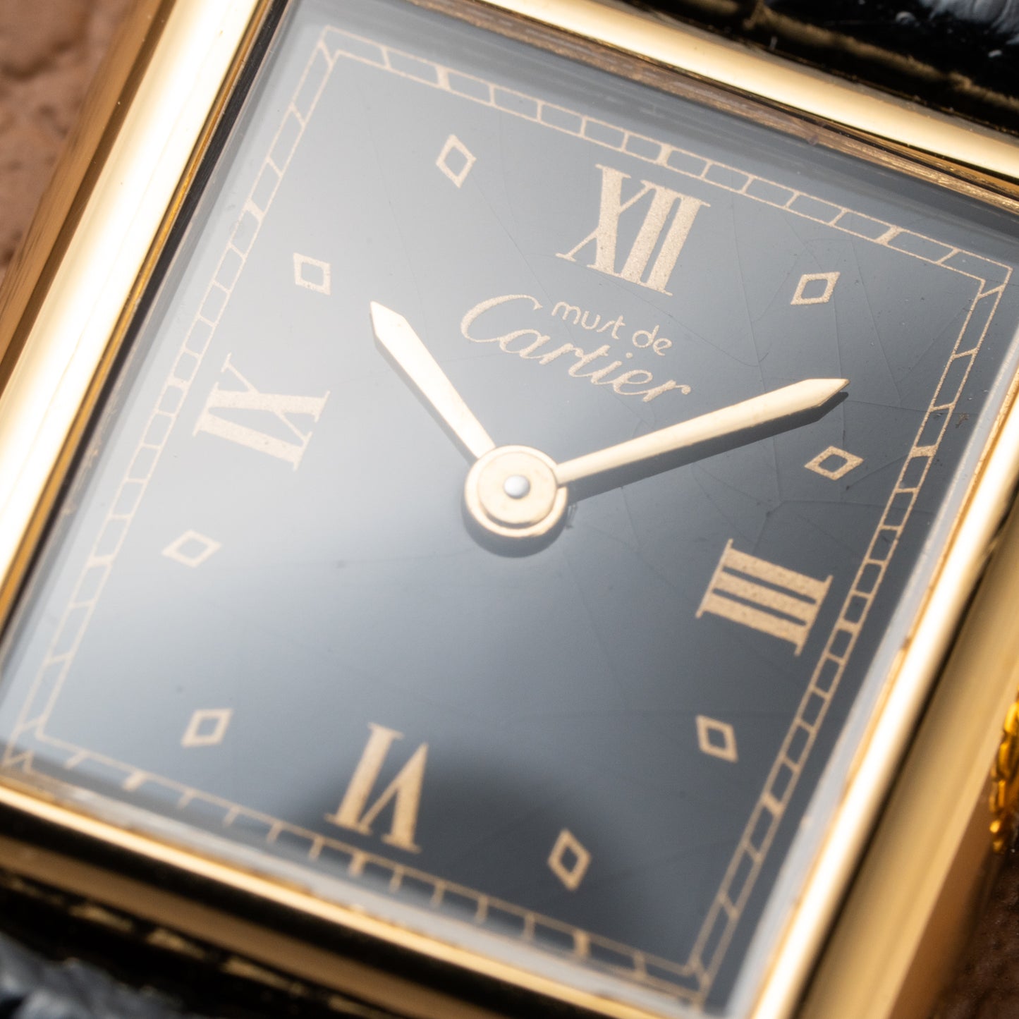 Cartier Tank Must de Vermeil Art Deco Black Dial Full Set Ref 5057001 from 1989