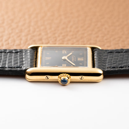 Cartier Tank Must de Vermeil Art Deco Black Dial Full Set Ref 5057001 from 1989