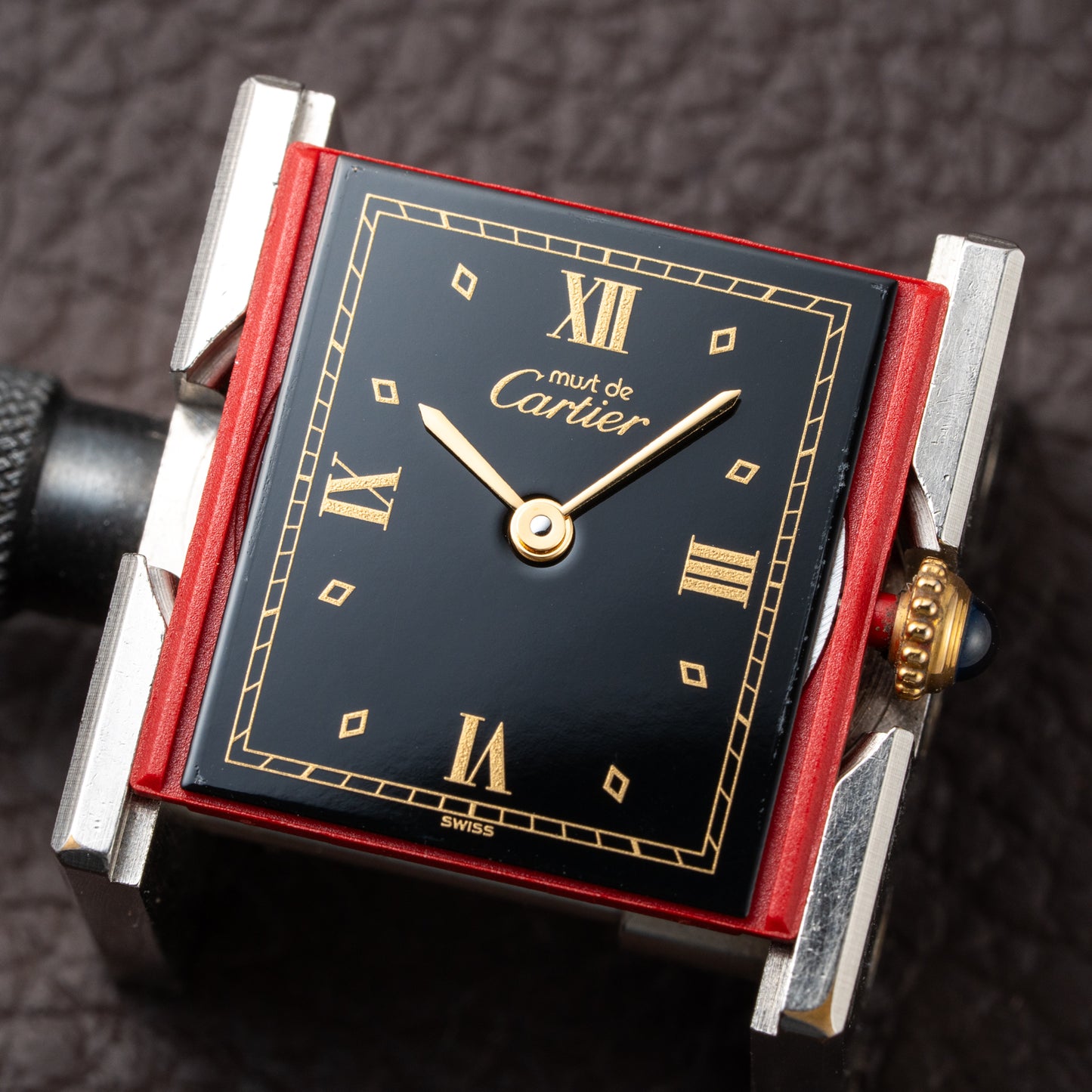 Cartier Tank Must de Vermeil Black Glossy Art Deco Dial 1990s Ref. 590005