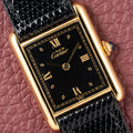 Cartier Tank Must de Vermeil Black Glossy Art Deco Dial 1990s Ref. 590005