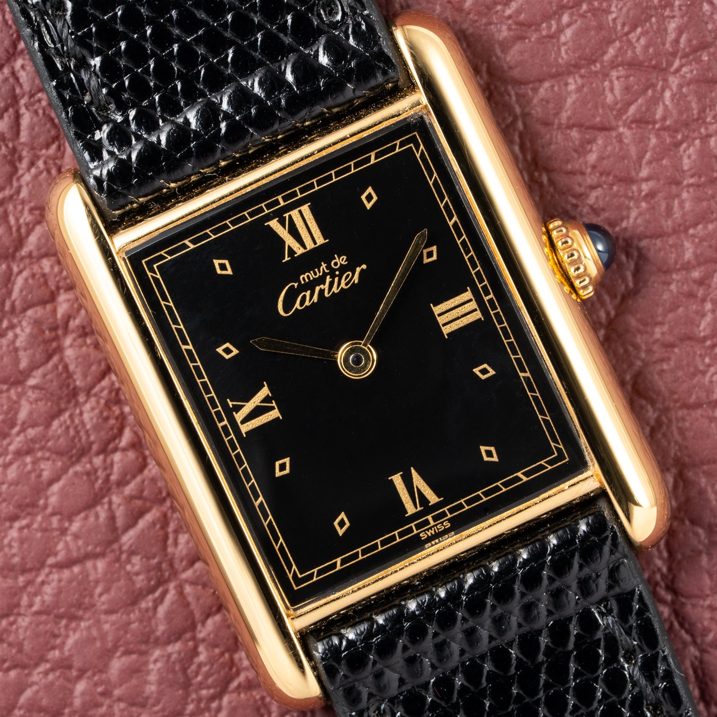 Cartier Tank Must de Vermeil Black Glossy Art Deco Dial 1990s Ref. 590005