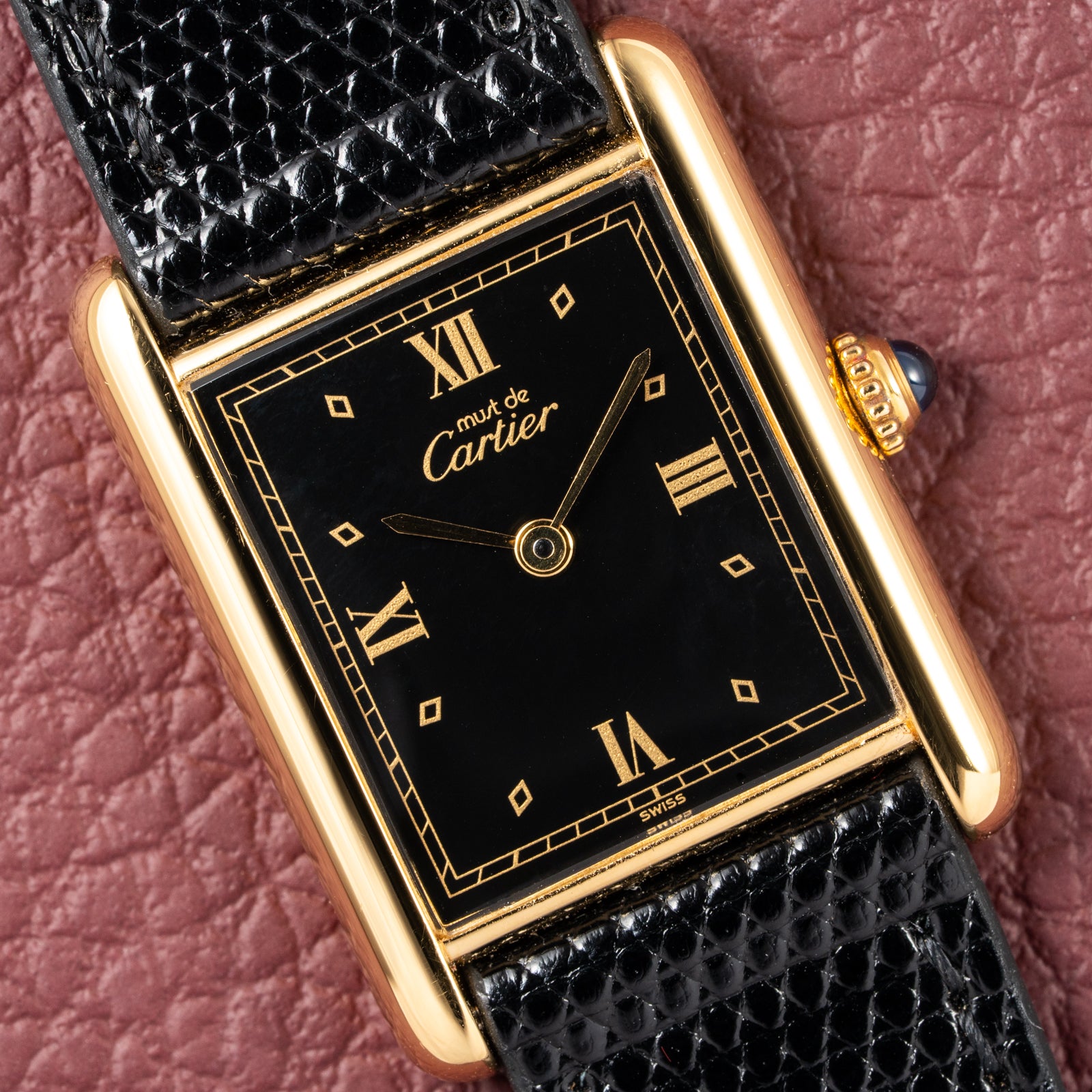 Cartier Tank Must de Vermeil Black Glossy Art Deco Dial 1990s Ref. 590005