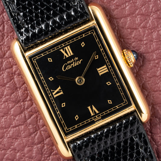 Cartier Tank Must de Vermeil Black Glossy Art Deco Dial 1990s Ref. 590005