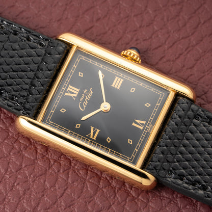 Cartier Tank Must de Vermeil Black Glossy Art Deco Dial 1990s Ref. 590005
