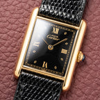 Cartier Tank Must de Vermeil Black Glossy Art Deco Dial 1990s Ref. 590005