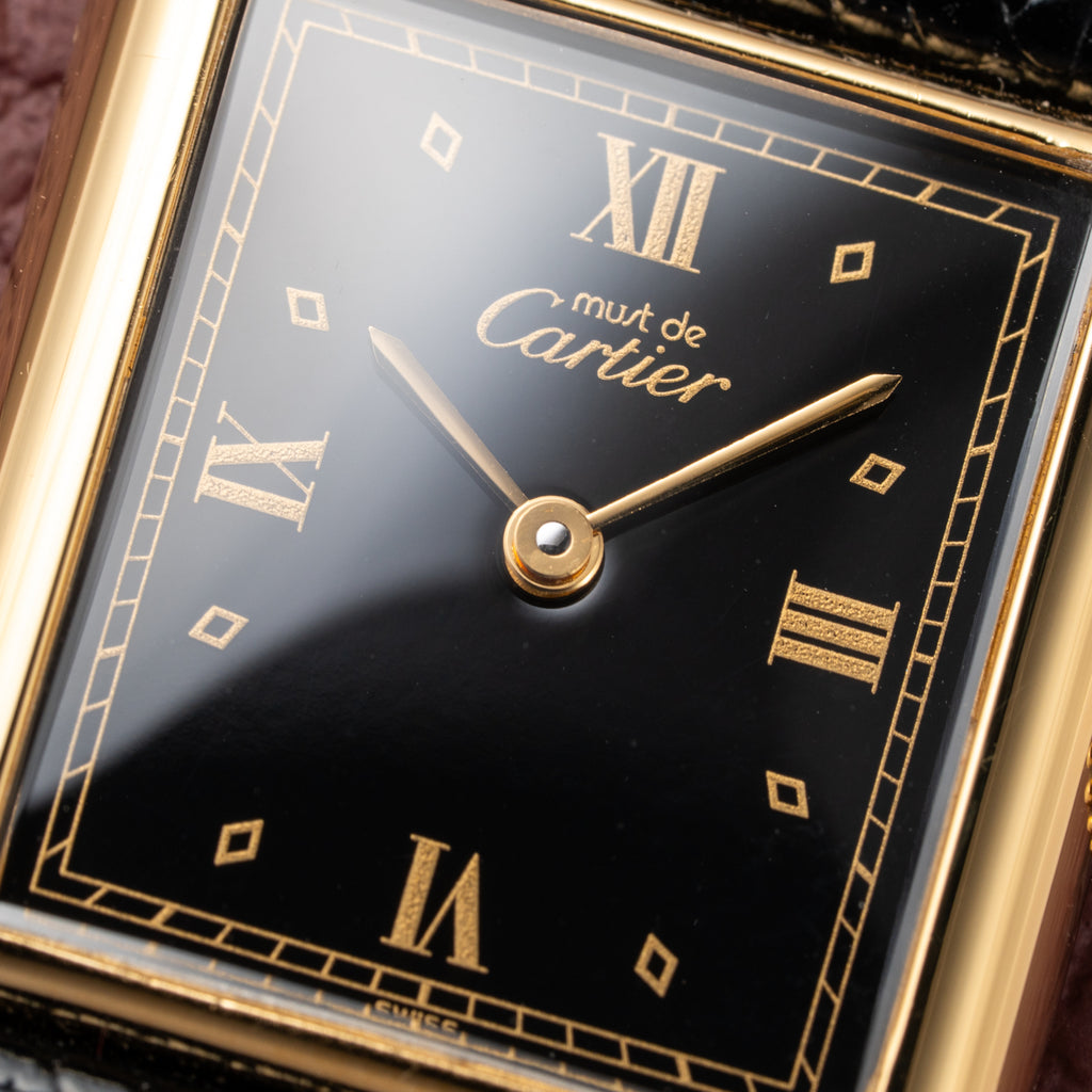 Cartier Tank Must de Vermeil Black Glossy Art Deco Dial 1990s Ref. 590005