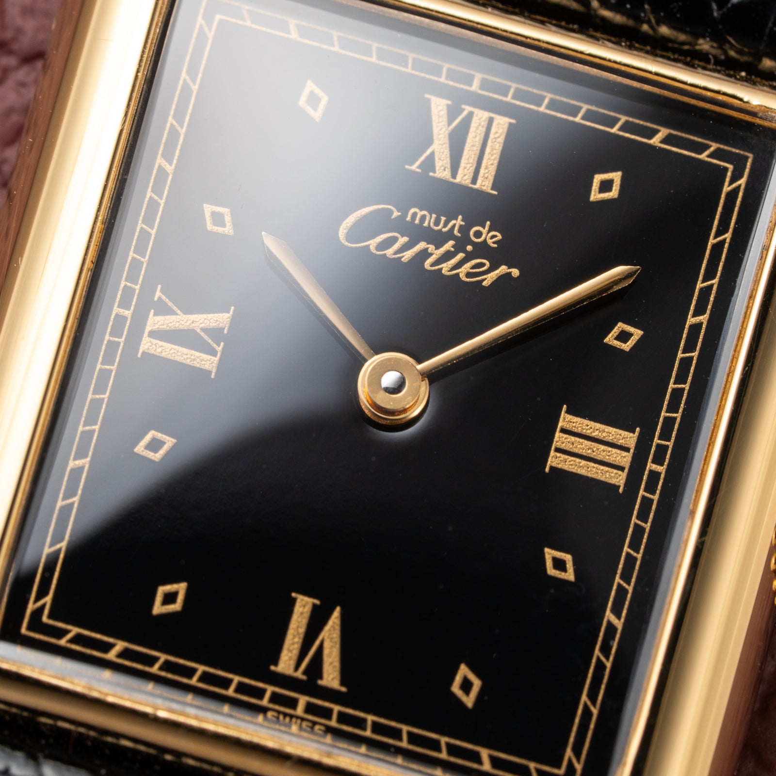 Cartier Tank Must de Vermeil Black Glossy Art Deco Dial 1990s Ref. 590005