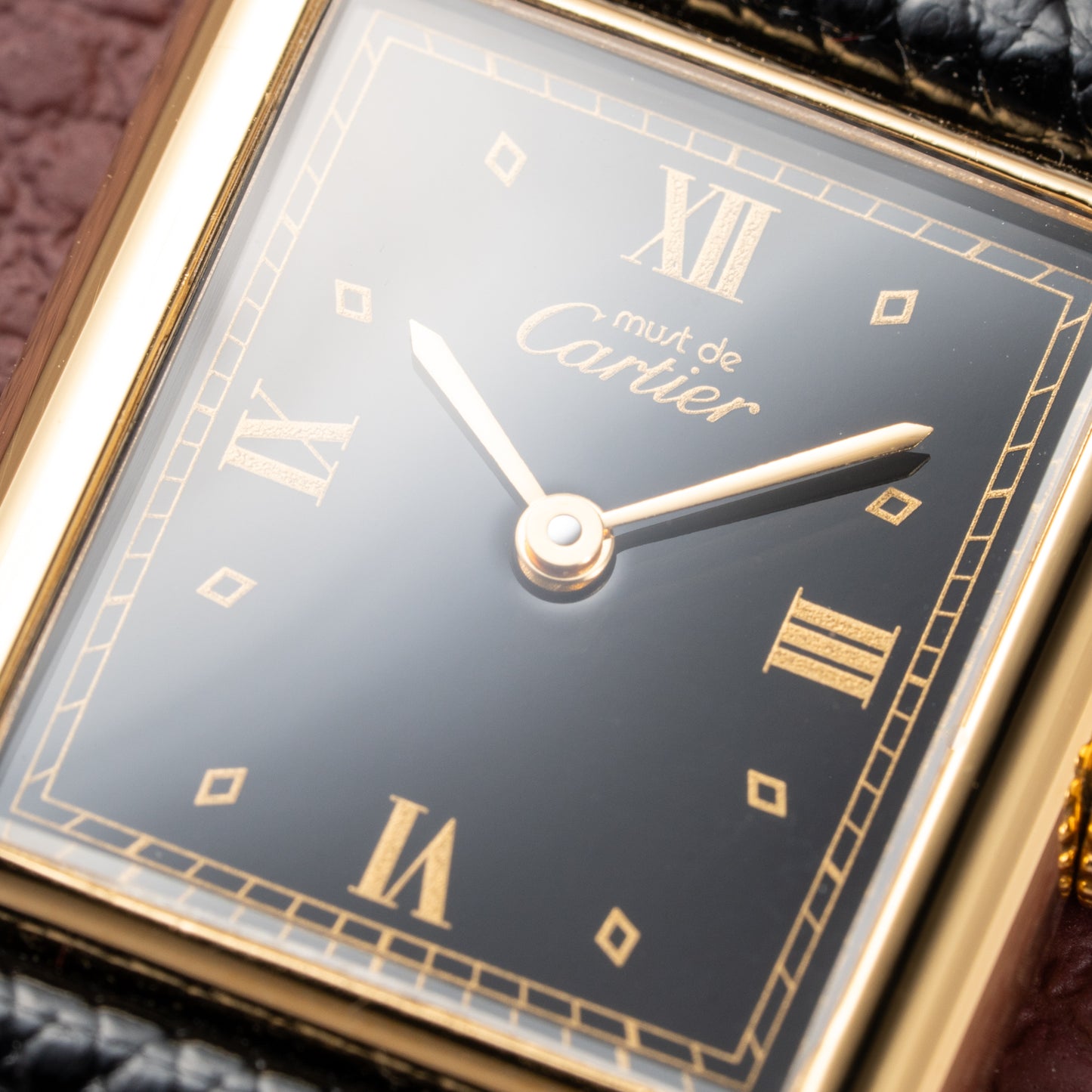 Cartier Tank Must de Vermeil Black Glossy Art Deco Dial 1990s Ref. 590005