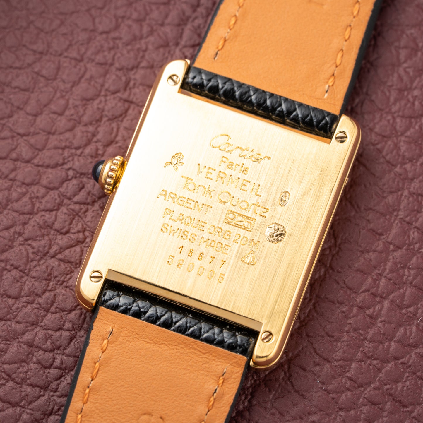 Cartier Tank Must de Vermeil Black Glossy Art Deco Dial 1990s Ref. 590005