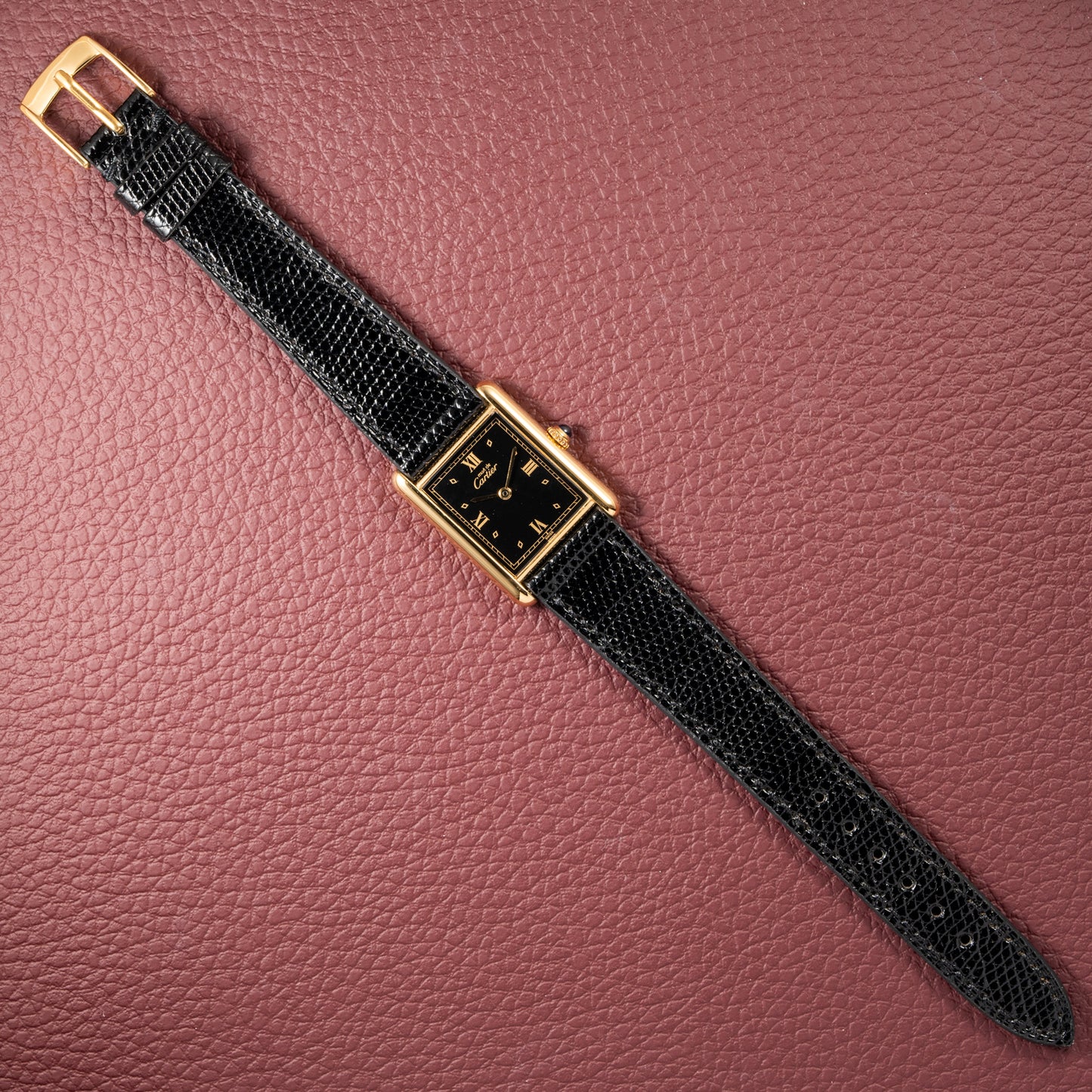 Cartier Tank Must de Vermeil Black Glossy Art Deco Dial 1990s Ref. 590005