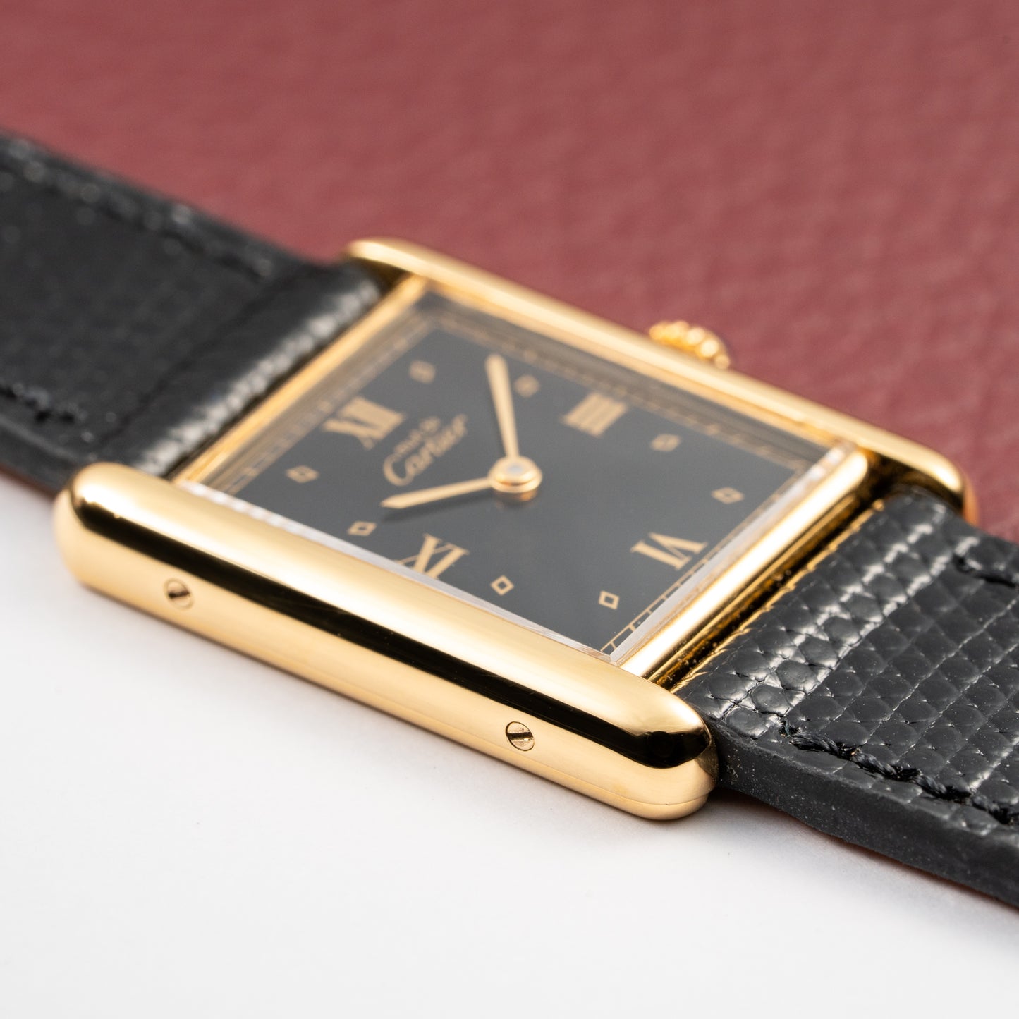 Cartier Tank Must de Vermeil Black Glossy Art Deco Dial 1990s Ref. 590005