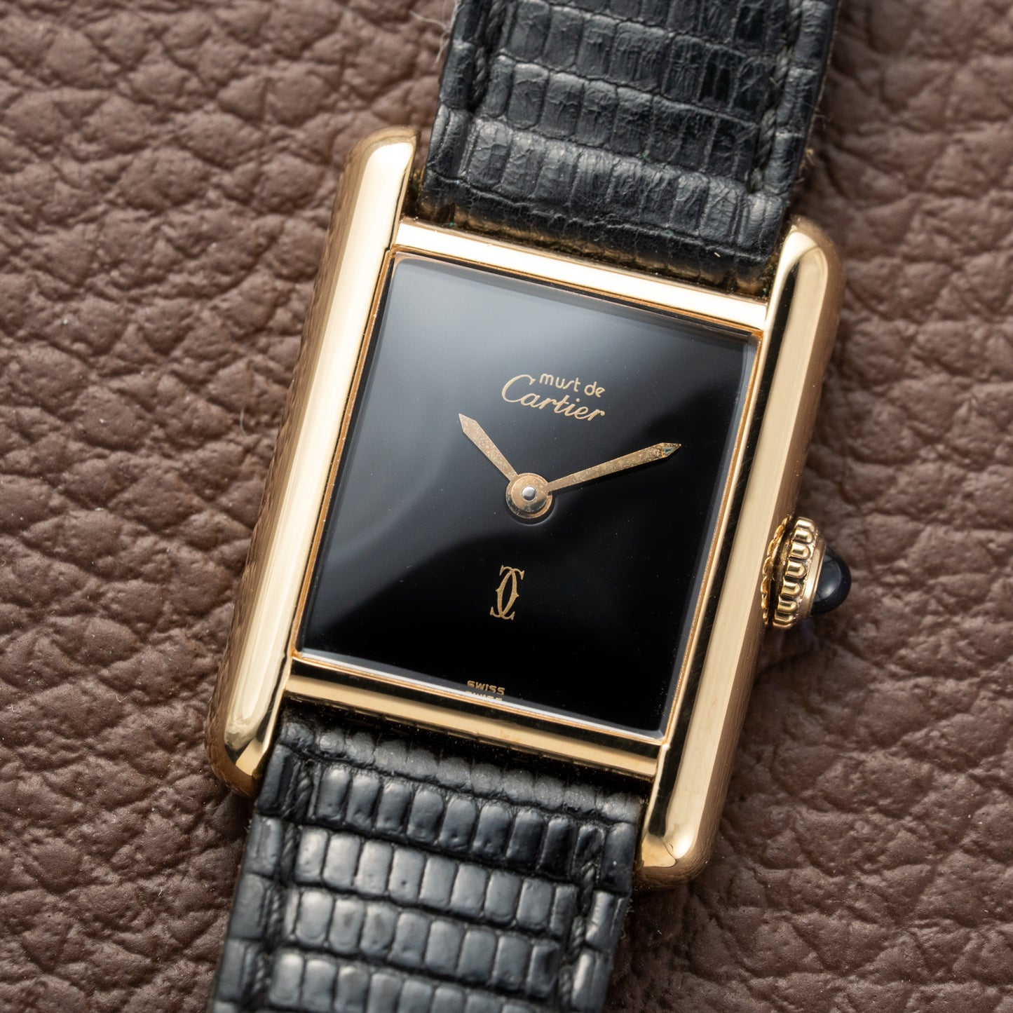 Cartier Tank Must de Vermeil Black Dial PM 1980s Model