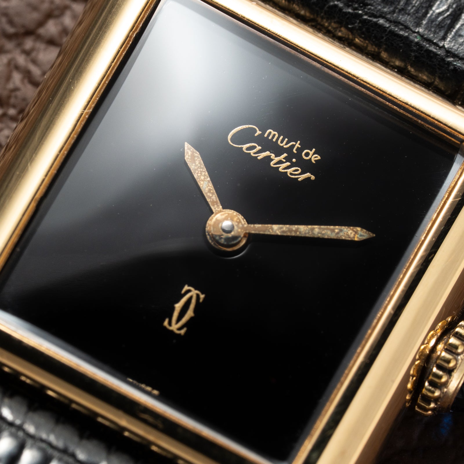 Cartier Tank Must de Vermeil Black Dial PM 1980s Model