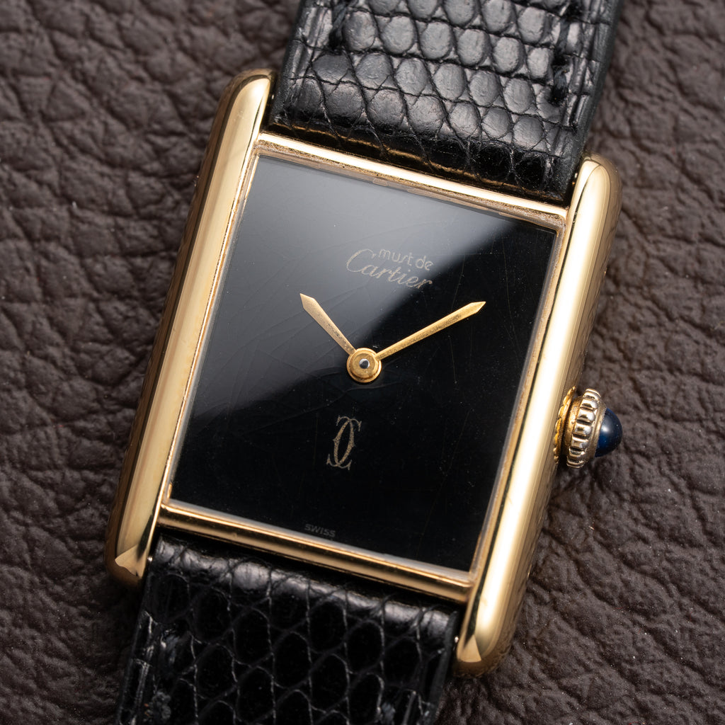 Cartier Tank Must de Black Onyx Dial Vermeil GM from 1980s