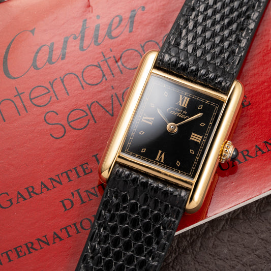 Cartier Tank Must de Art Deco Black Dial Vermeil Ref 5057001 from 1990s