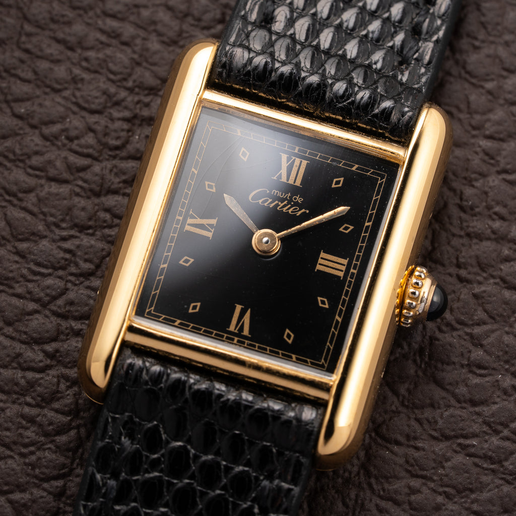 Cartier Tank Must de Art Deco Black Dial Vermeil Ref 5057001 from 1990s