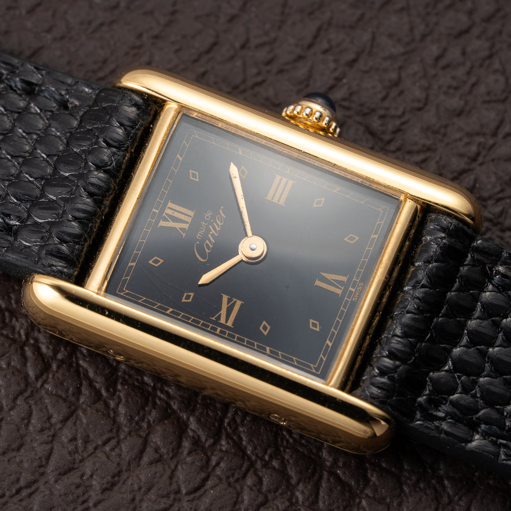 Cartier Tank Must de Art Deco Black Dial Vermeil Ref 5057001 from 1990s